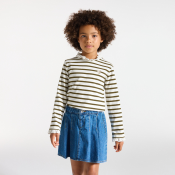 تيشيرت بحارة كاكي بياقة من الدانتيل، باللون الكاكي للفتيات